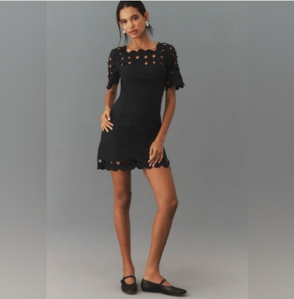 Anthropologie Black Cutwork Mini Shift Dress Size 4
